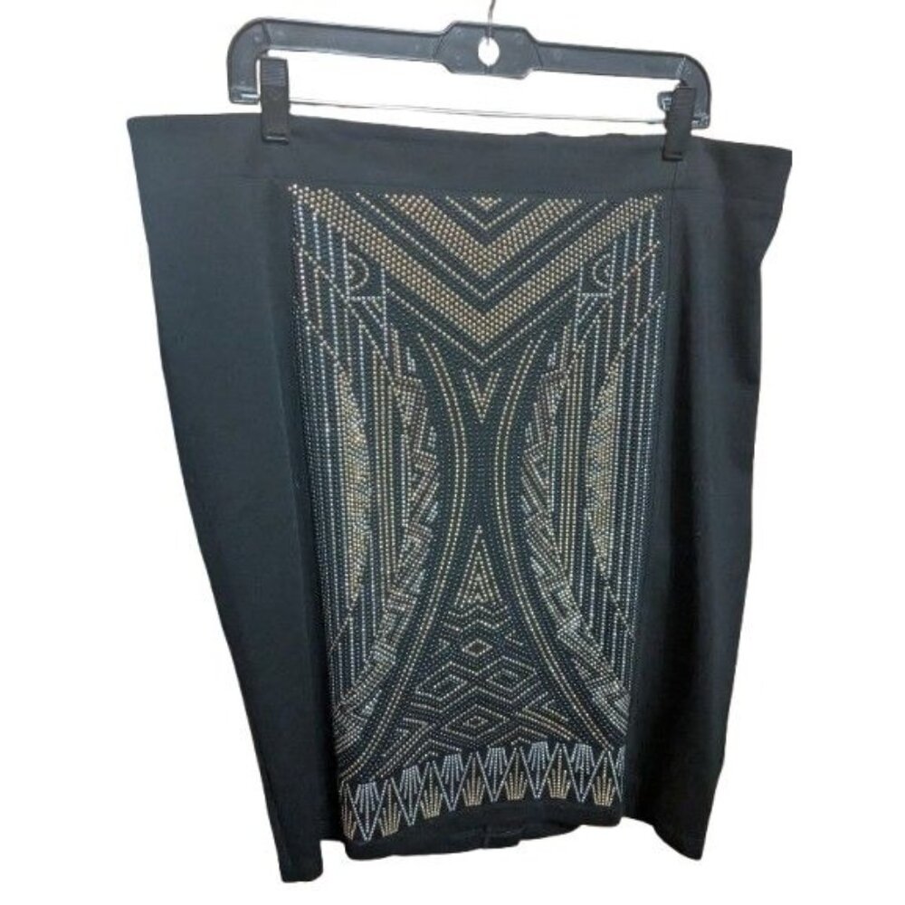 Midnight Velvet Skirt Size XL 1X Art Deco NWT Metallic Embellished Black Knit
